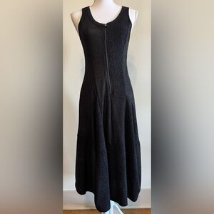 Deca Paris Chic Front Zipper Black Sleeveless Midi Dress Size T2